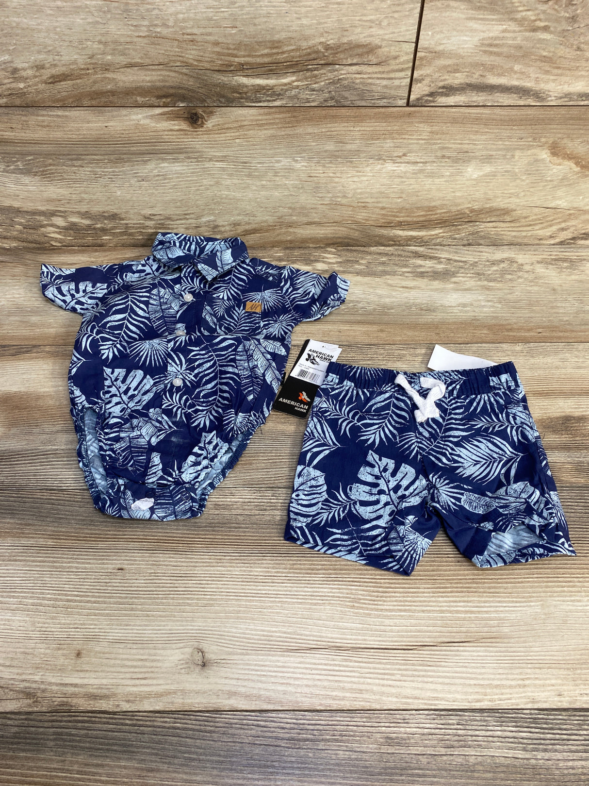 NEW American Hawk 2pc Tropical Bodysuit & Shorts Navy sz 3-6m