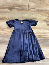 Lands' End Bubble Short Sleeve Velour Dress Navy sz 4-5T