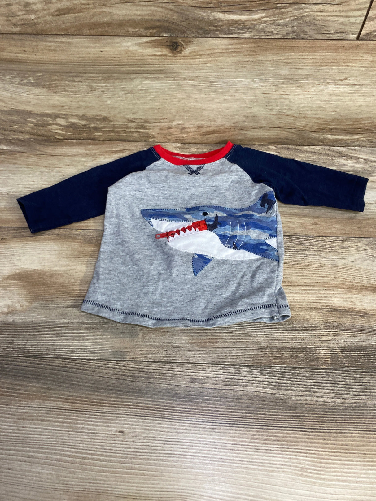 Mud Pie Long Sleeve Shark Shirt Navy/Grey sz 12-18m - Me n Mommy To Be