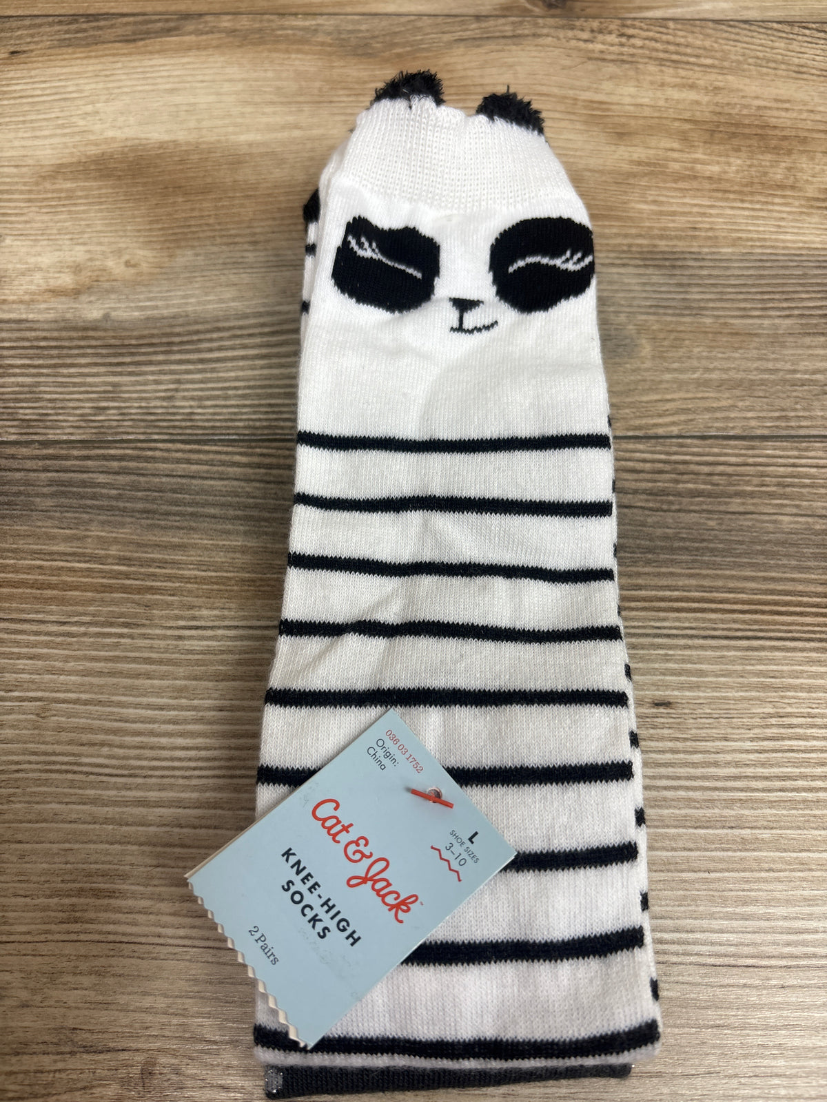 NEW Cat & Jack Knee-High Socks Panda/Grey 2pk sz Large 3-10