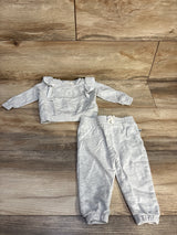 Rabbit Bear Organic 2pc Embroidered Floral Ruffled Shirt & Pants Set Grey sz 6-9m