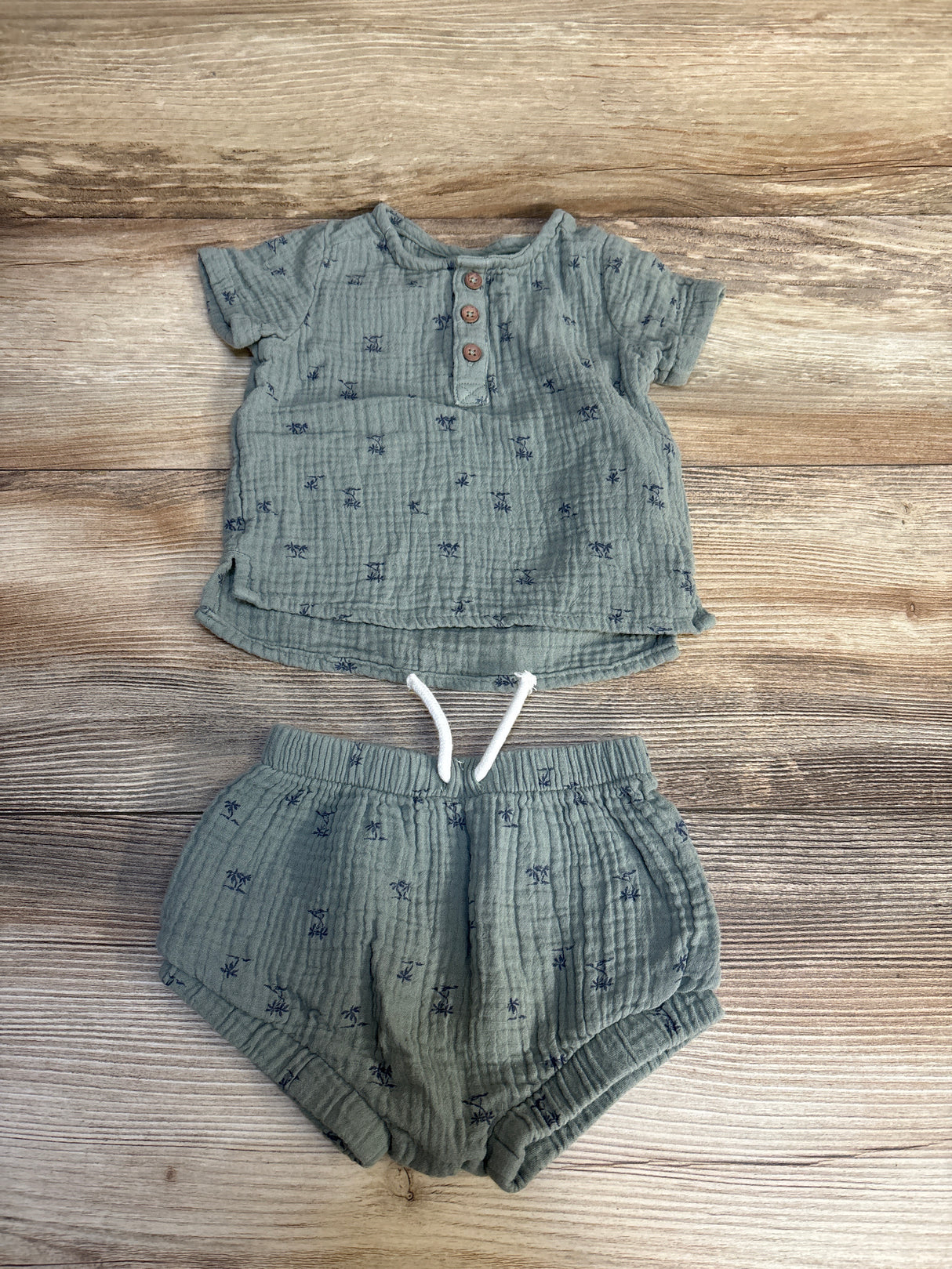 Just One You 2pc Muslin Henley Top & Bottoms Set Sage sz 3m