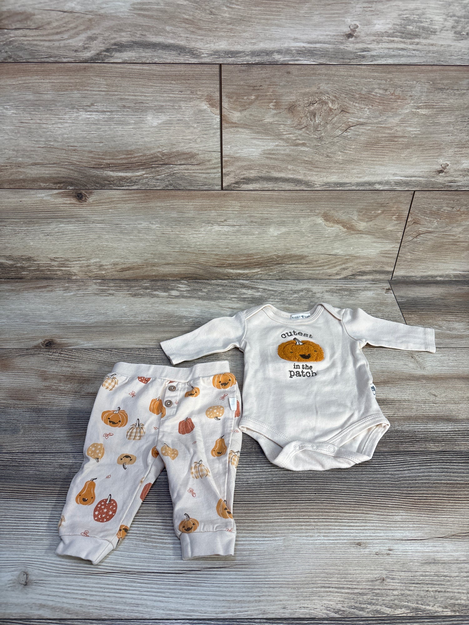 Rabbit + Bear Organic 2pc Cutest Pumpkin In The Patch Set Cream sz 0-3m