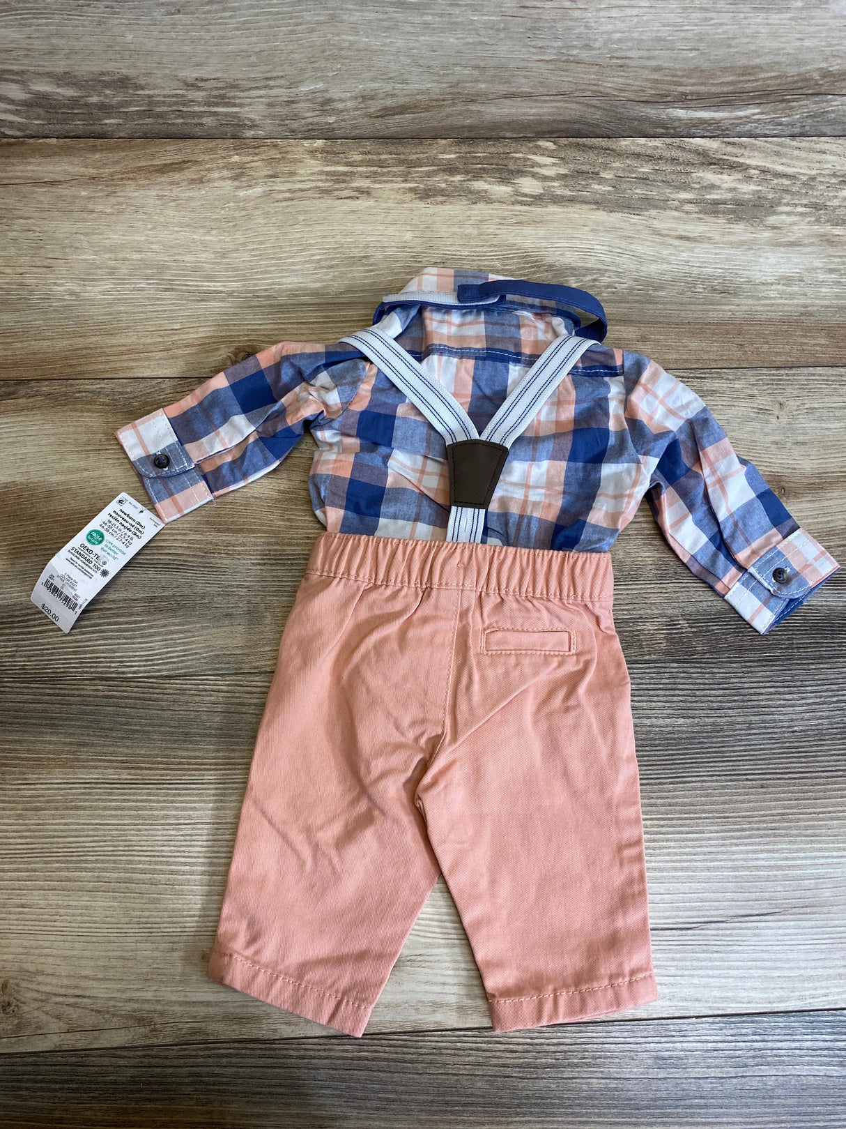 NEW Just One You 4pc Plaid Button-Up Suspender Set Blue sz Newborn