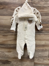 NEW Chick Pea 3pc Quilted Sleepers & Hat Set White sz 3-6m