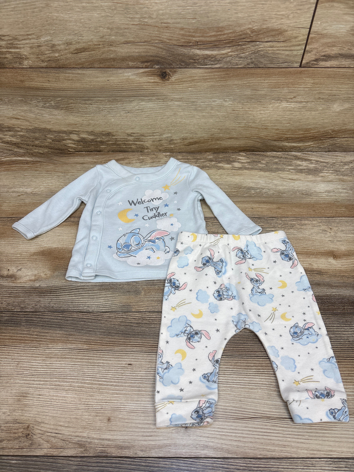 Disney Baby 2pc Stitch Kimono Shirt & Pants Set Blue sz 0/3m