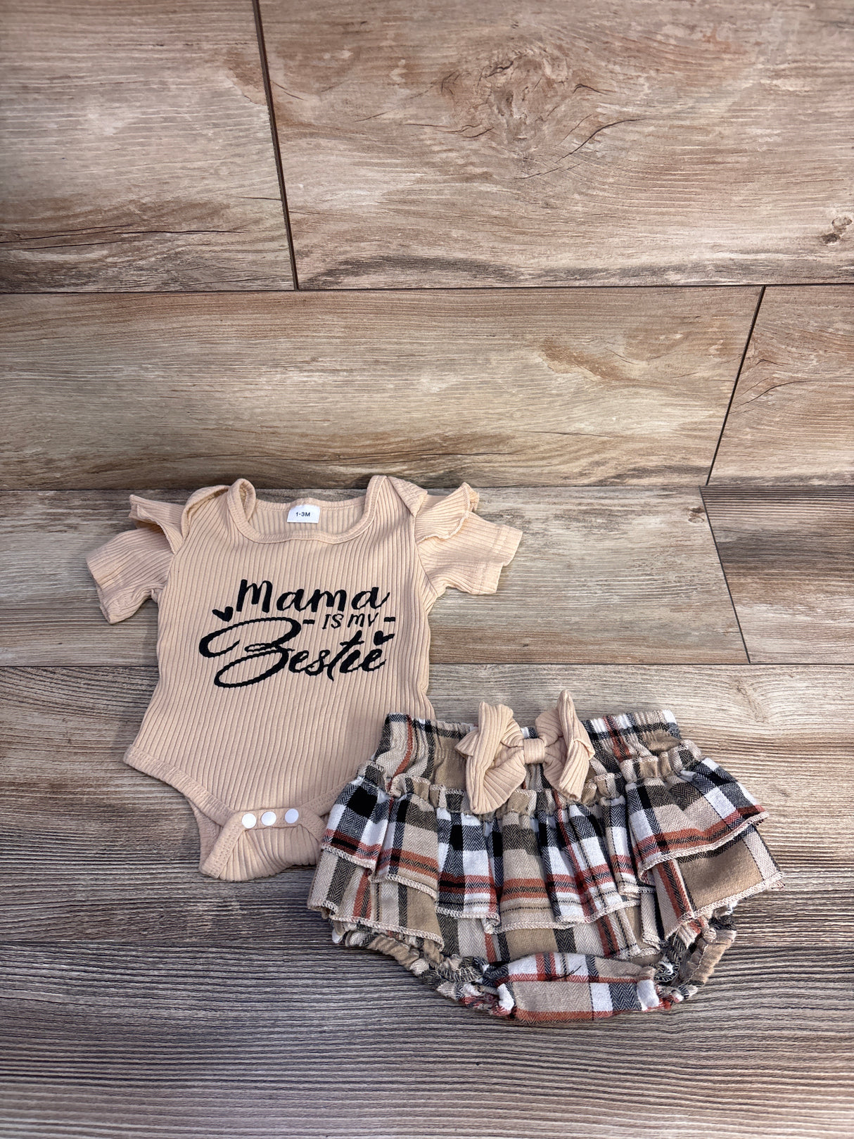 Mama is My Bestie 2pc Ribbed Bodysuit & Bloomer Tan sz 1-3m