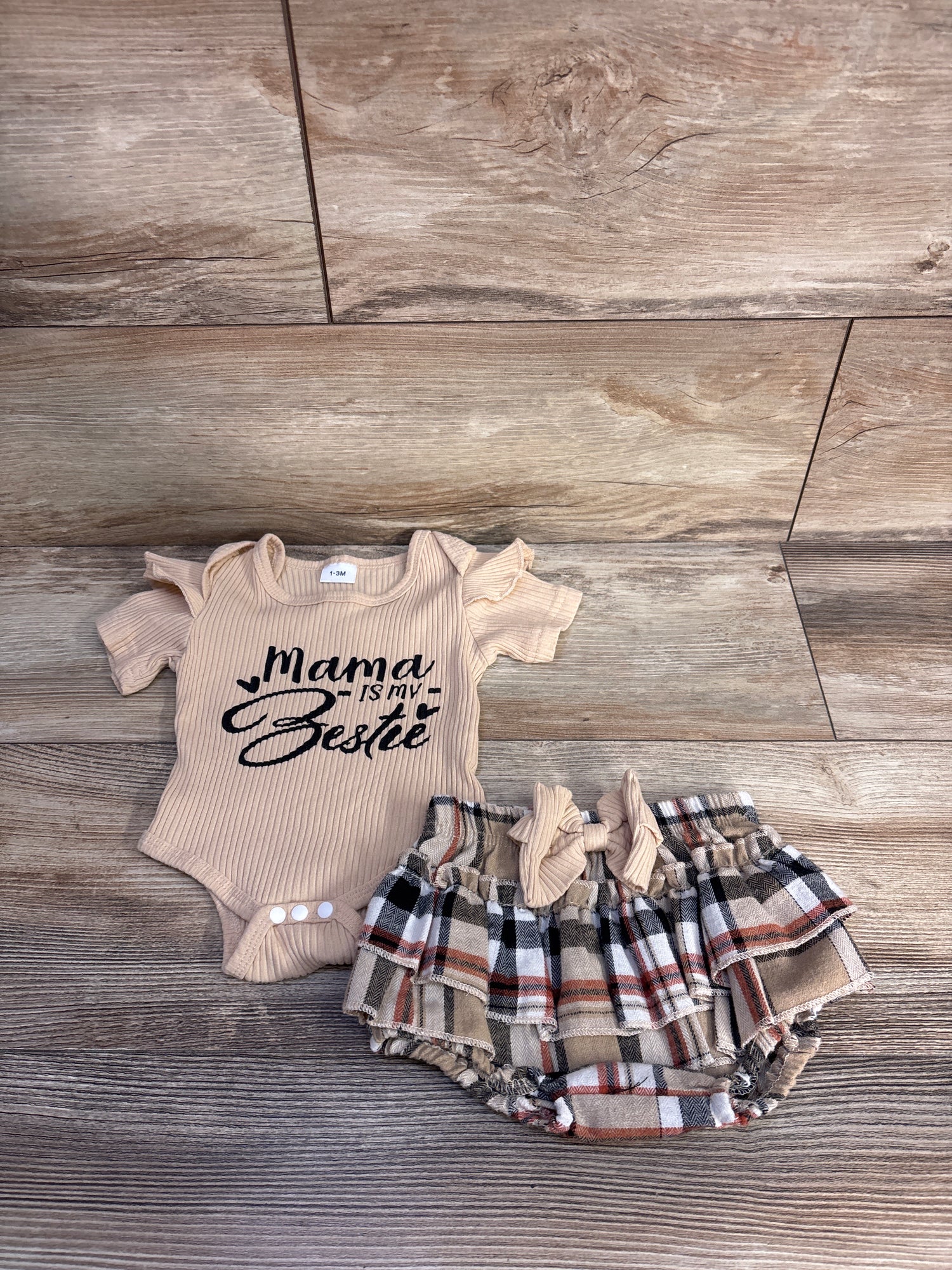 Mama is My Bestie 2pc Ribbed Bodysuit & Bloomer Tan sz 1-3m