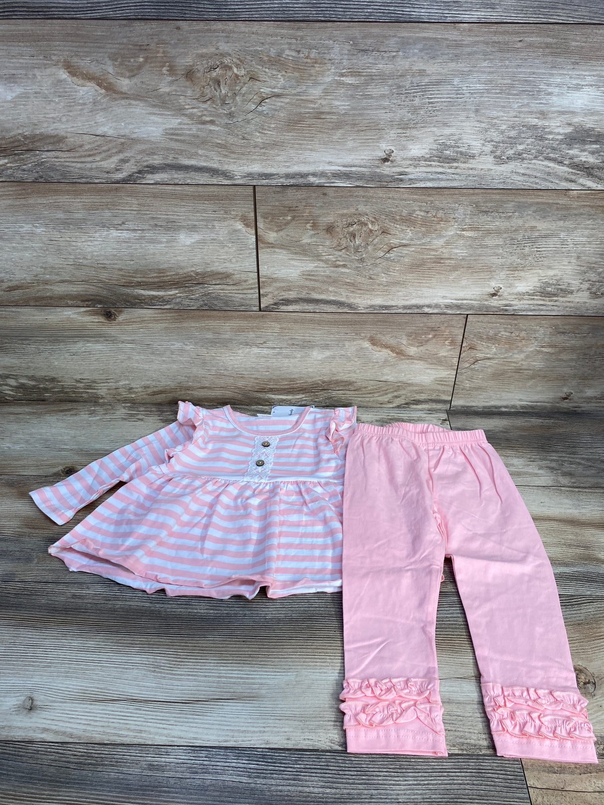 NEW Saeaby 2pc Striped Peplum Top & Bottoms Set Pink sz 18-24m