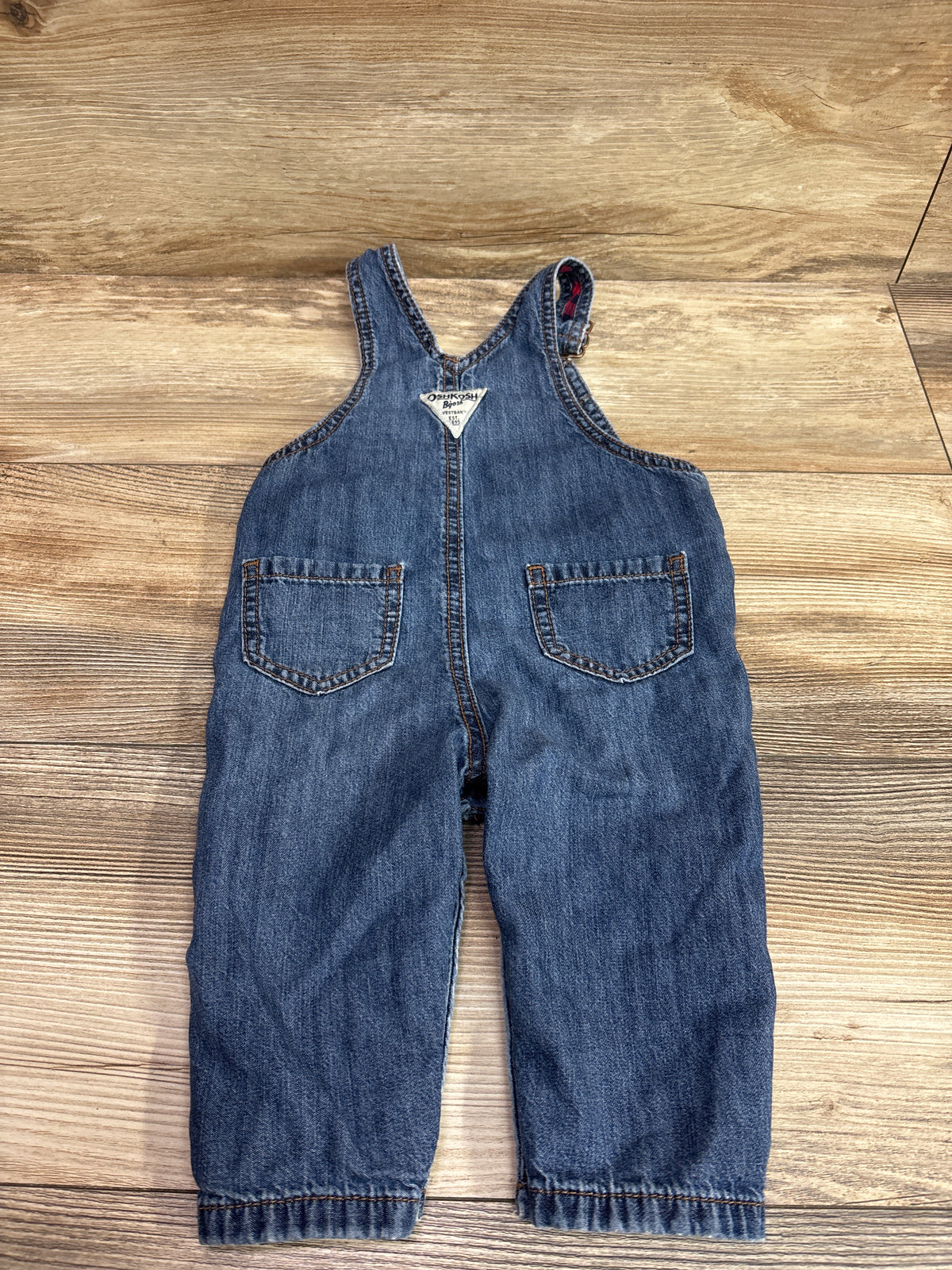 OshKosh Plaid Lined Denim Overalls Blue sz 9m