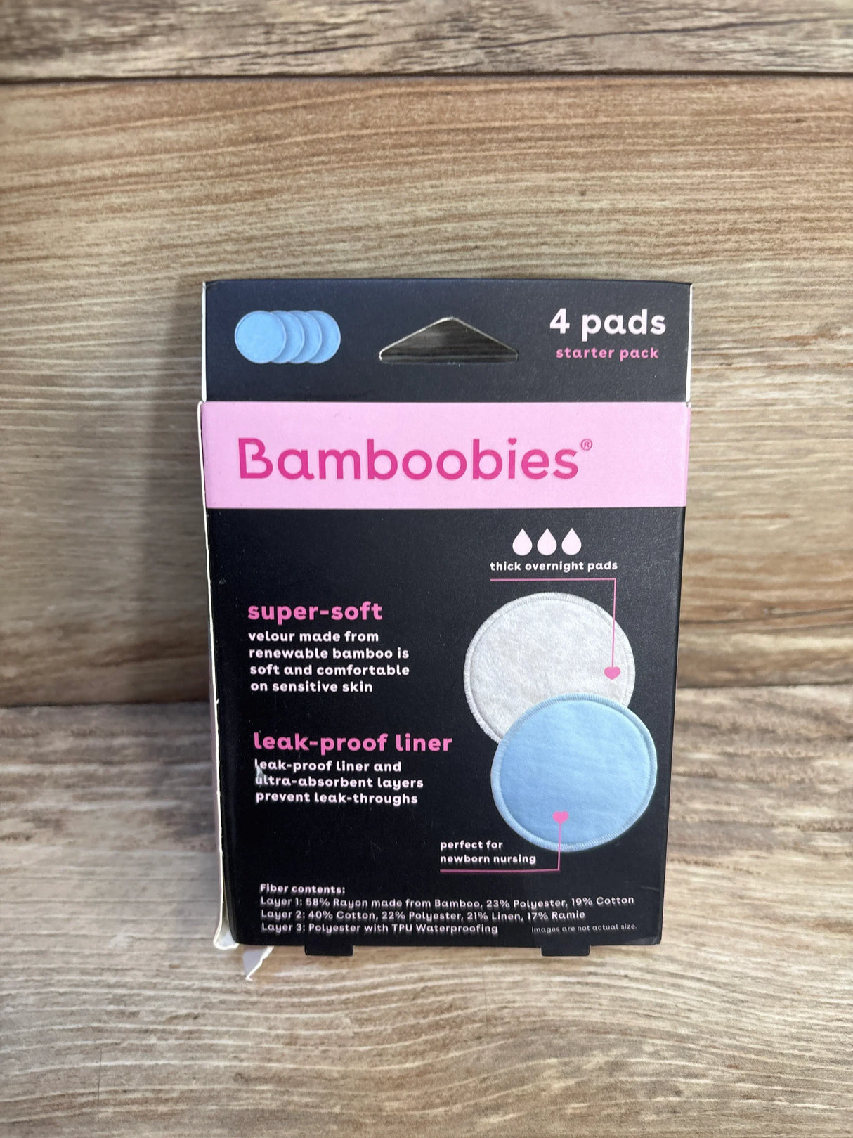 Bamboobies 4-pack thick overnight nursing pads, super-soft bamboo, leak-proof liner for newborn care