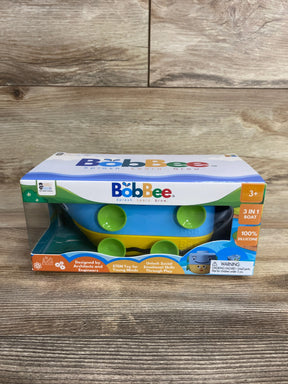 BobBee 3-in-1 blue and yellow silicone boat toy with green suction cups for kids 3+, STEM educational play
