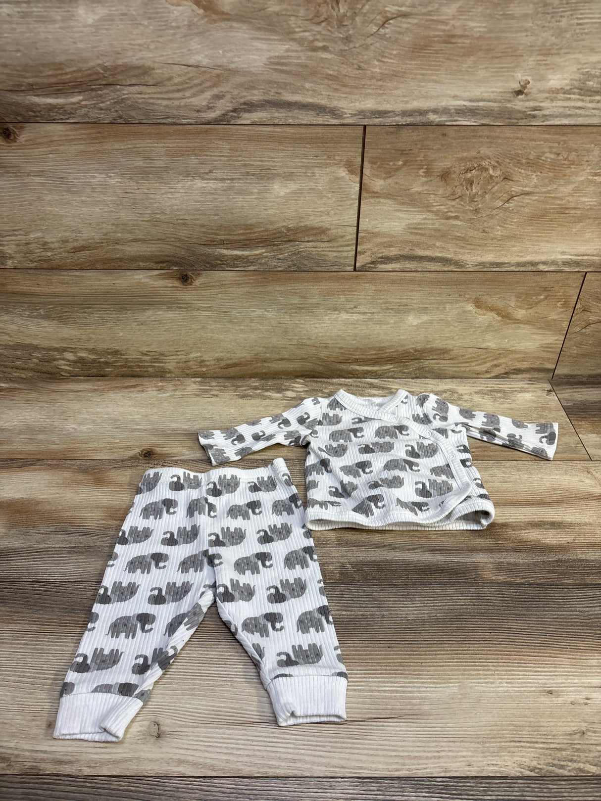 DreamGro 2pc Ribbed Kimono Pajama Set White sz 0-3m