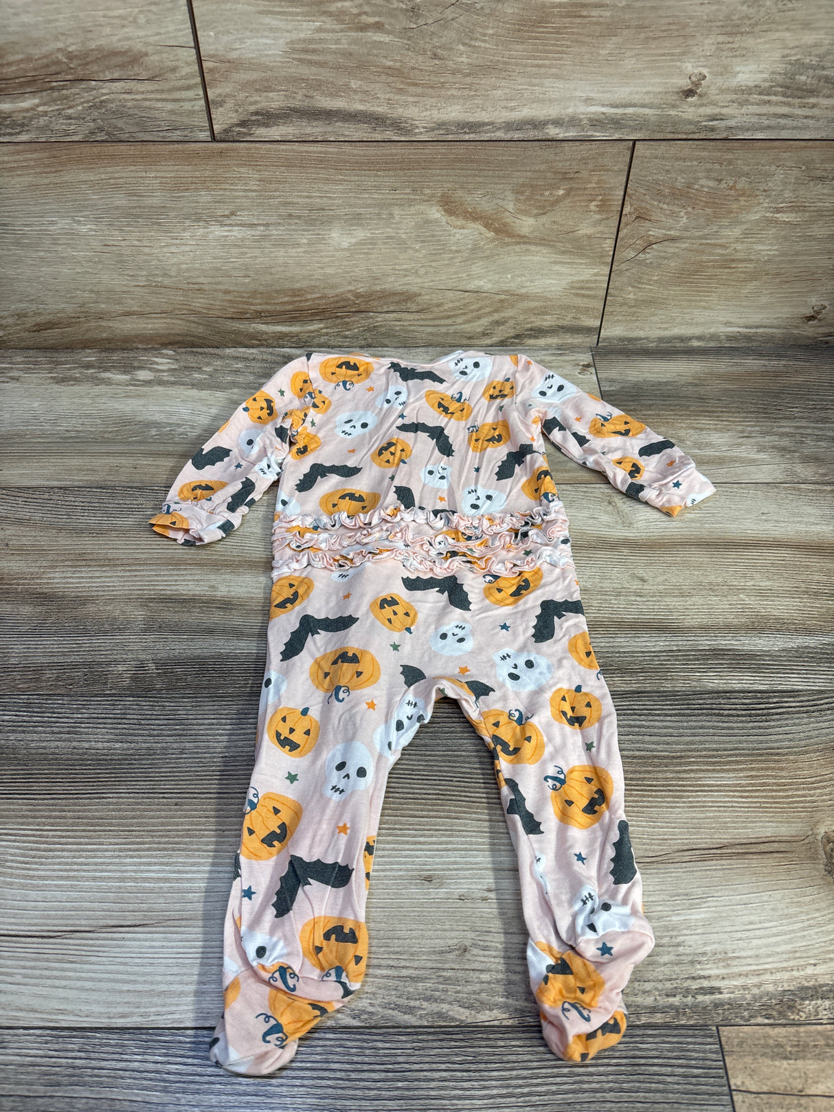 Milkberry Bamboo Halloween Print Ruffle Footie Pink sz 3-6m