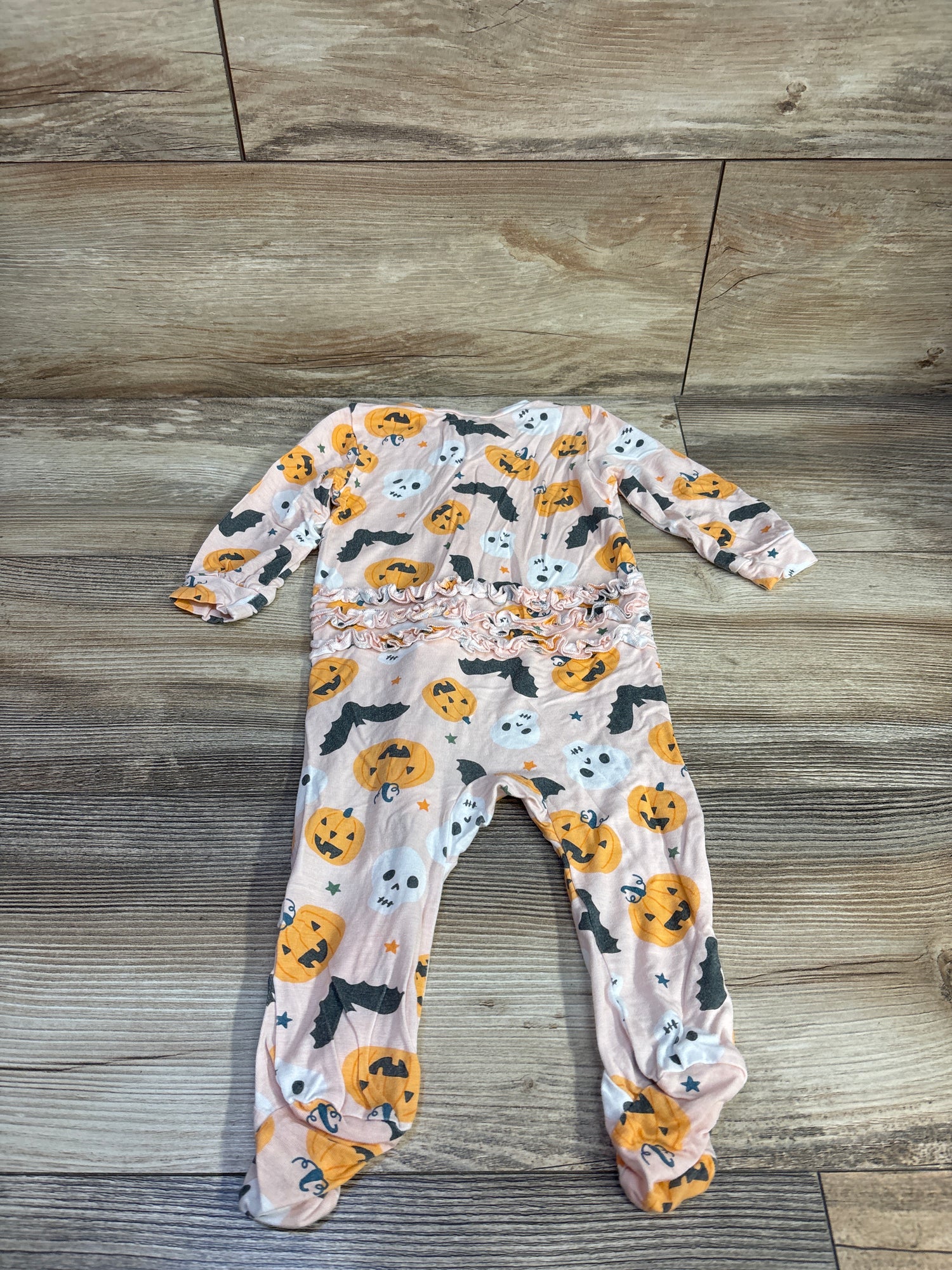 Milkberry Bamboo Halloween Print Ruffle Footie Pink sz 3-6m
