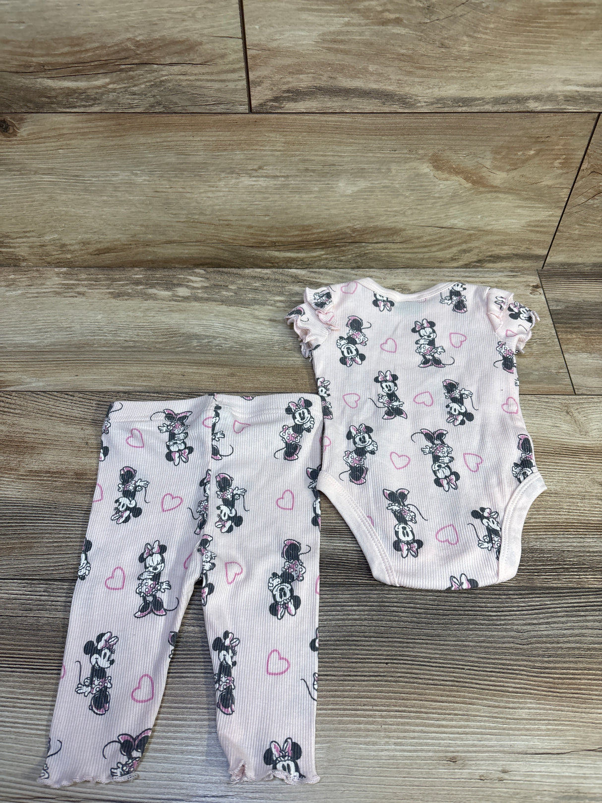 Disney Baby 2pc Minnie Mouse Ribbed Bodysuit & Pants Set Pink sz 3/6m