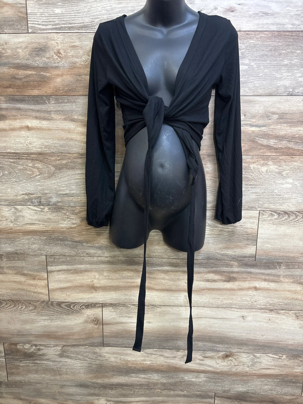 Latched Mama Ribbed Long Sleeve Nursing Wrap Top Black sz Medium
