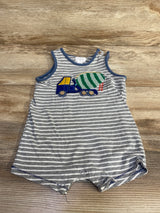 Mudpie Cement Truck Striped Shortie Romper Grey sz 9-12m