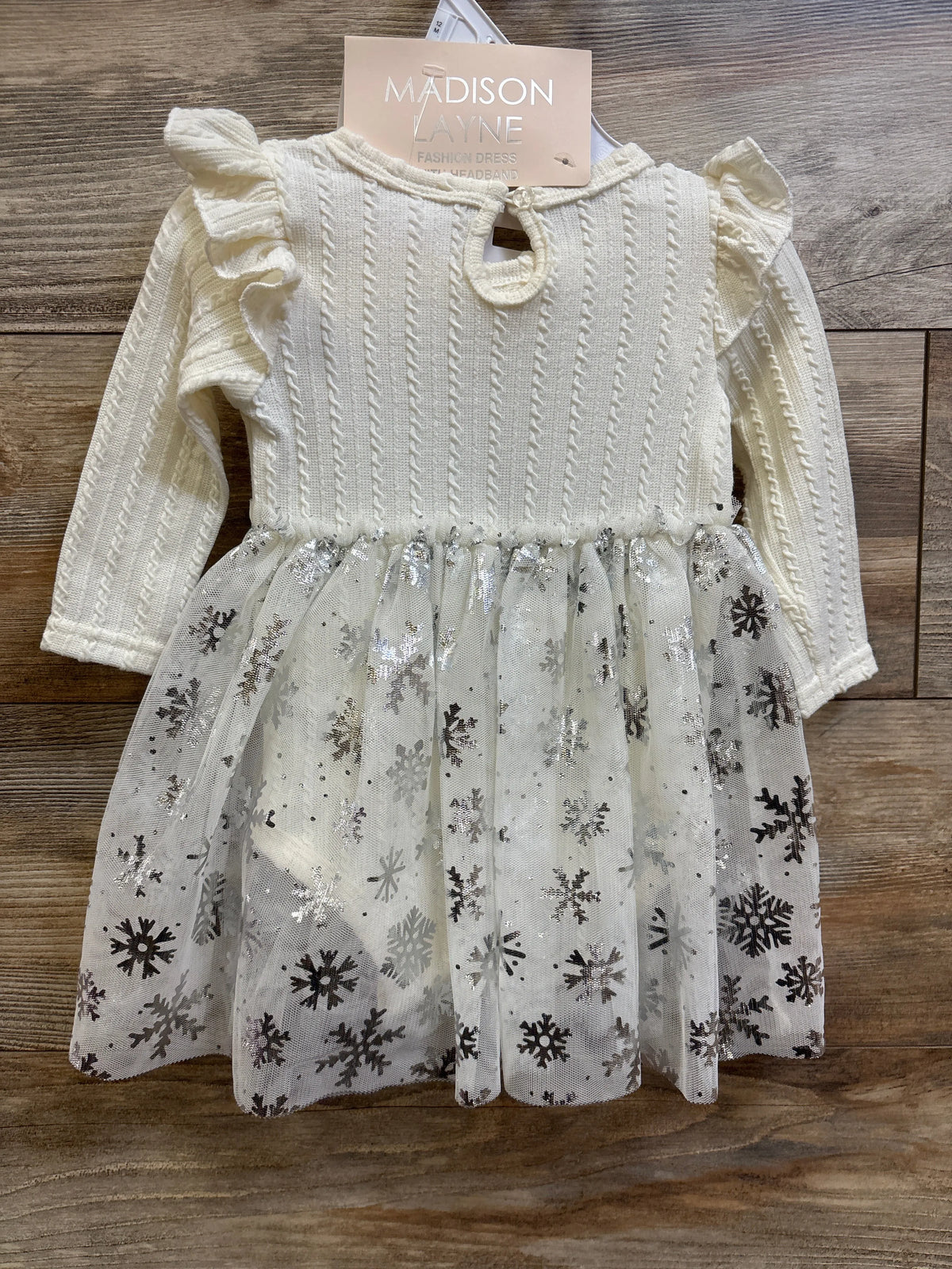 NEW Madison Layne 2pc Snowflake Tulle Bodysuit Dress & Headband Set Ivory sz 12m