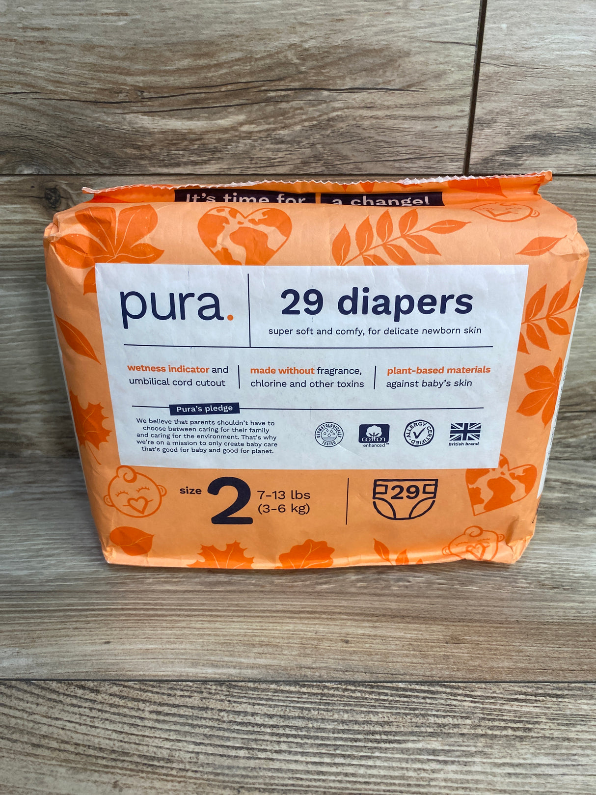 NEW Pura Hypoallergenic Diapers 29ct, Size 2