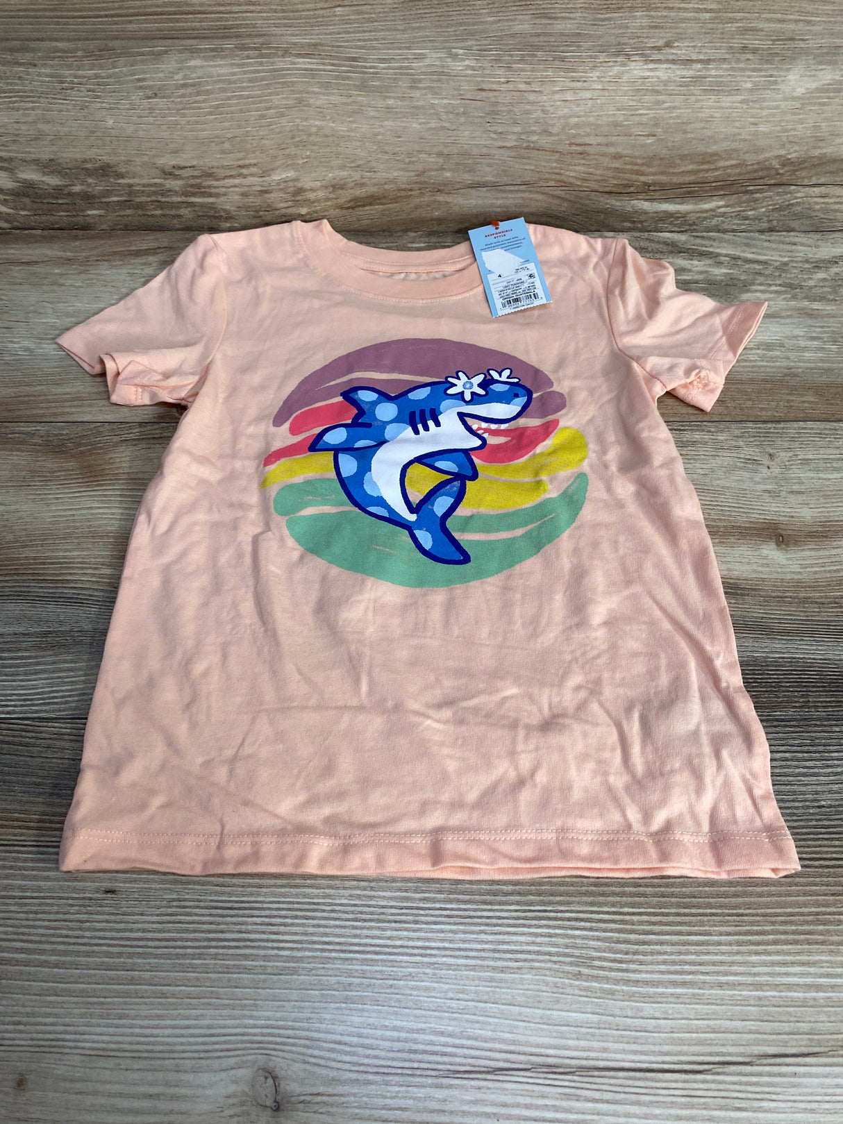 NEW Cat & Jack Shark Shirt Peach sz 4T