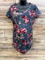 Full Moon Maternity Floral Ruched Shirt Blue sz Medium