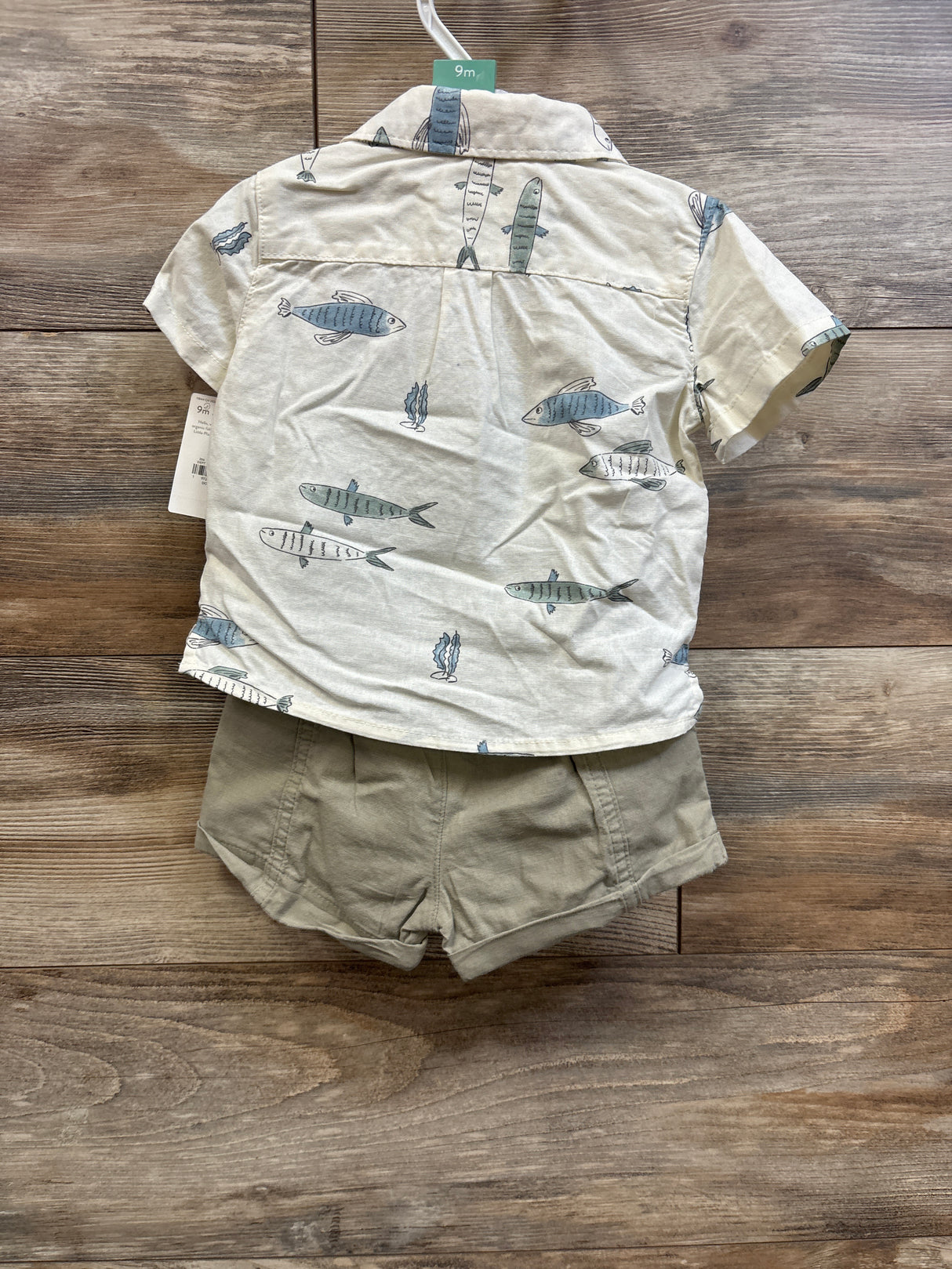 NEW Little Planet 2Pc Organic Fish Print Set Ivory sz 9m