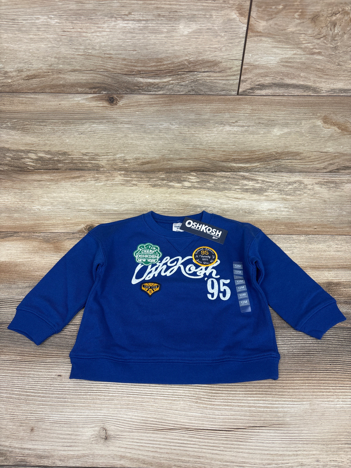 NEW Oshkosh Embroidered Patch Pullover Sweatshirt Blue sz 12m