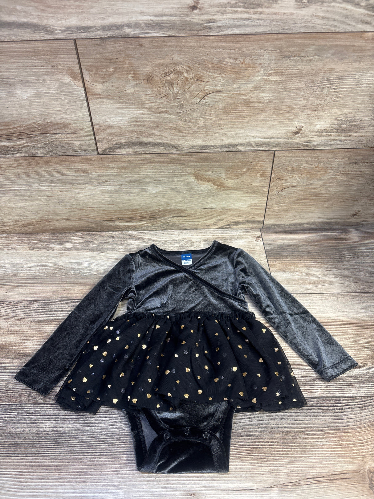 Old Navy Long-Sleeve Wrap-Front Velvet Bodysuit Tutu Dress Black sz 12-18m