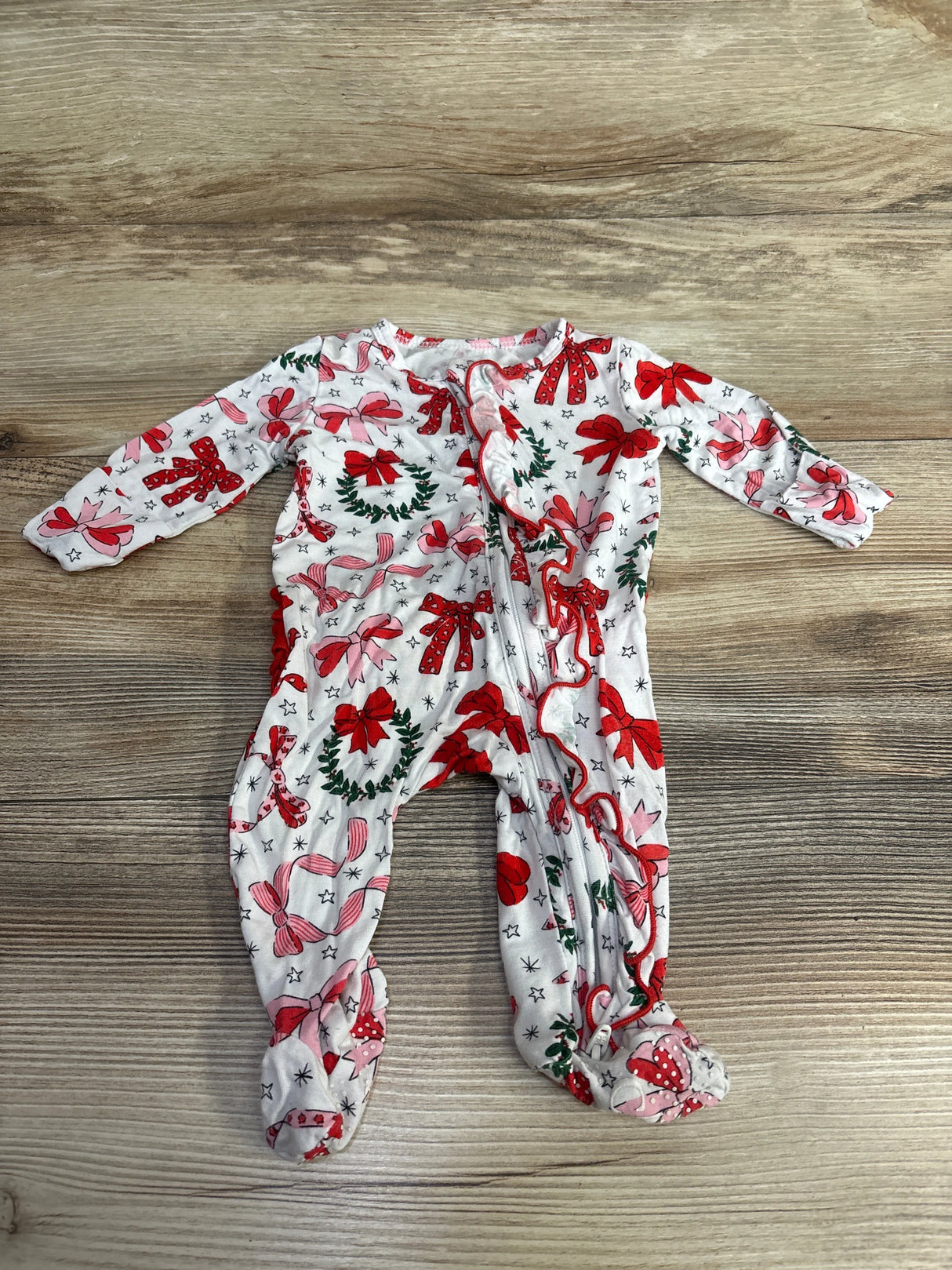 Caden Lane Bow What Fun Ruffle Zipper Footie White sz Newborn