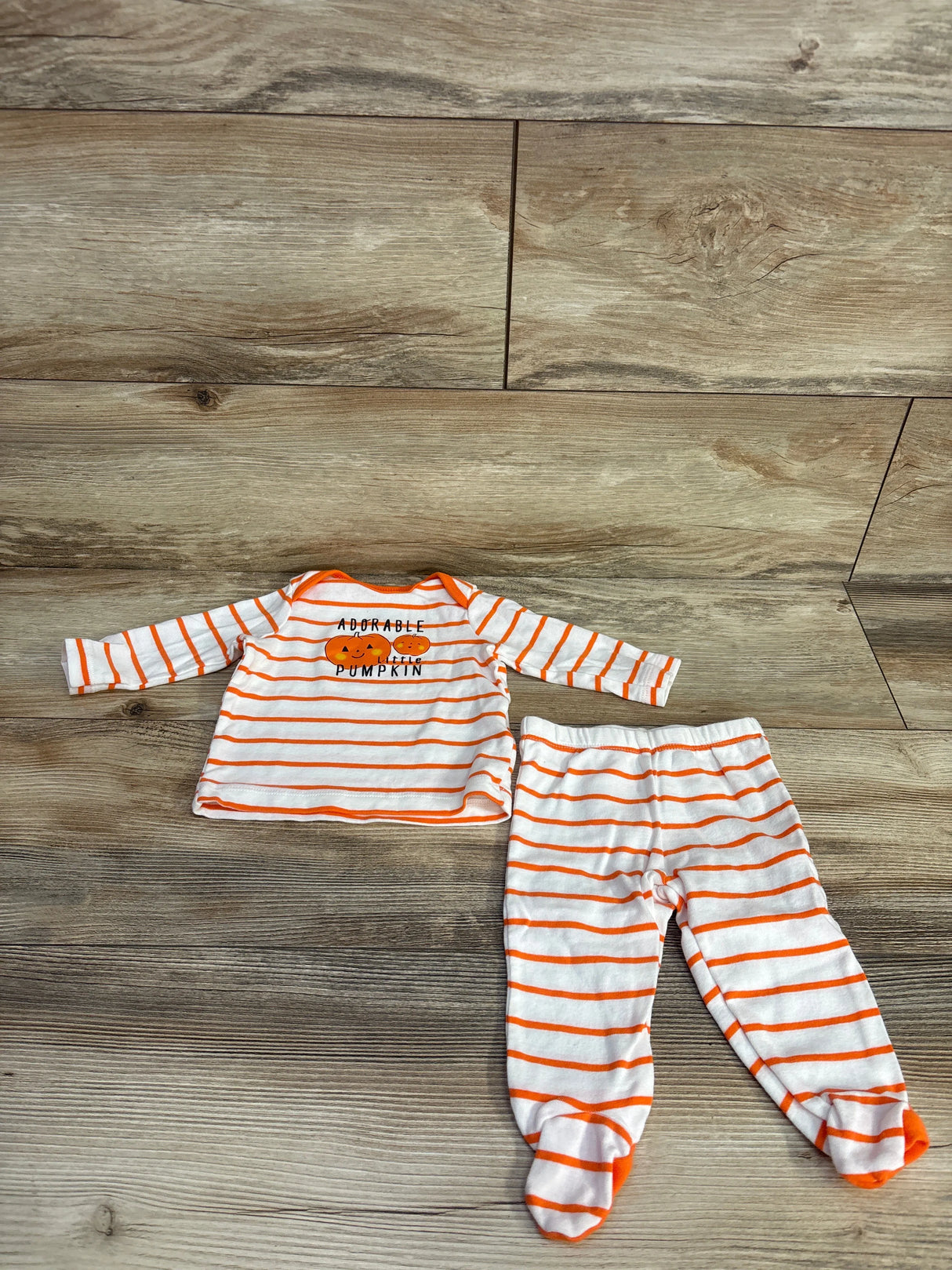Carter's 2pc Striped Adorable Little Pumpkin Shirt & Pants Set White sz 3m