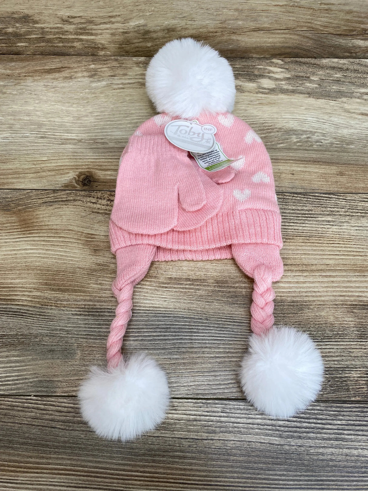 NEW Toby Nora 2Pc Hat & Mittens Set Pink 6-18m