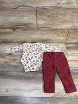 Tahari Baby 2pc Floral Long Sleeve Bodysuit & Pants Set Cream sz 6/9m
