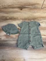 Just One You 2pc Gauze Romper & Hat Set Olive sz 6m