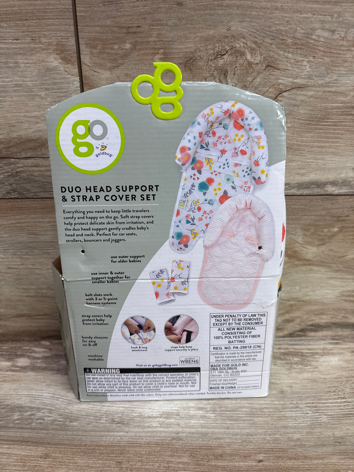 Goldbug Duo Car Seat Head Support + Matching Strap Covers Floral White