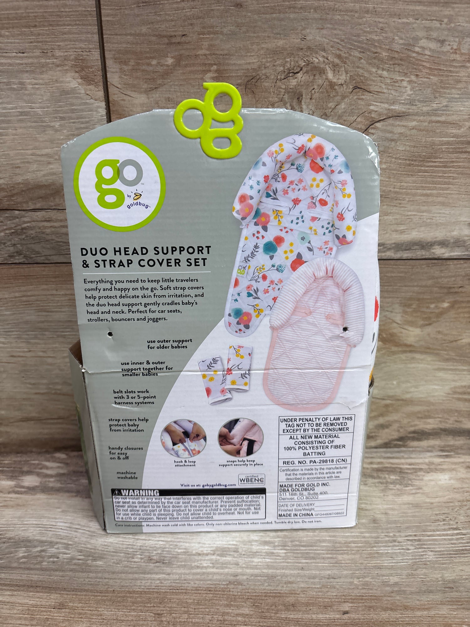 Goldbug Duo Car Seat Head Support + Matching Strap Covers Floral White