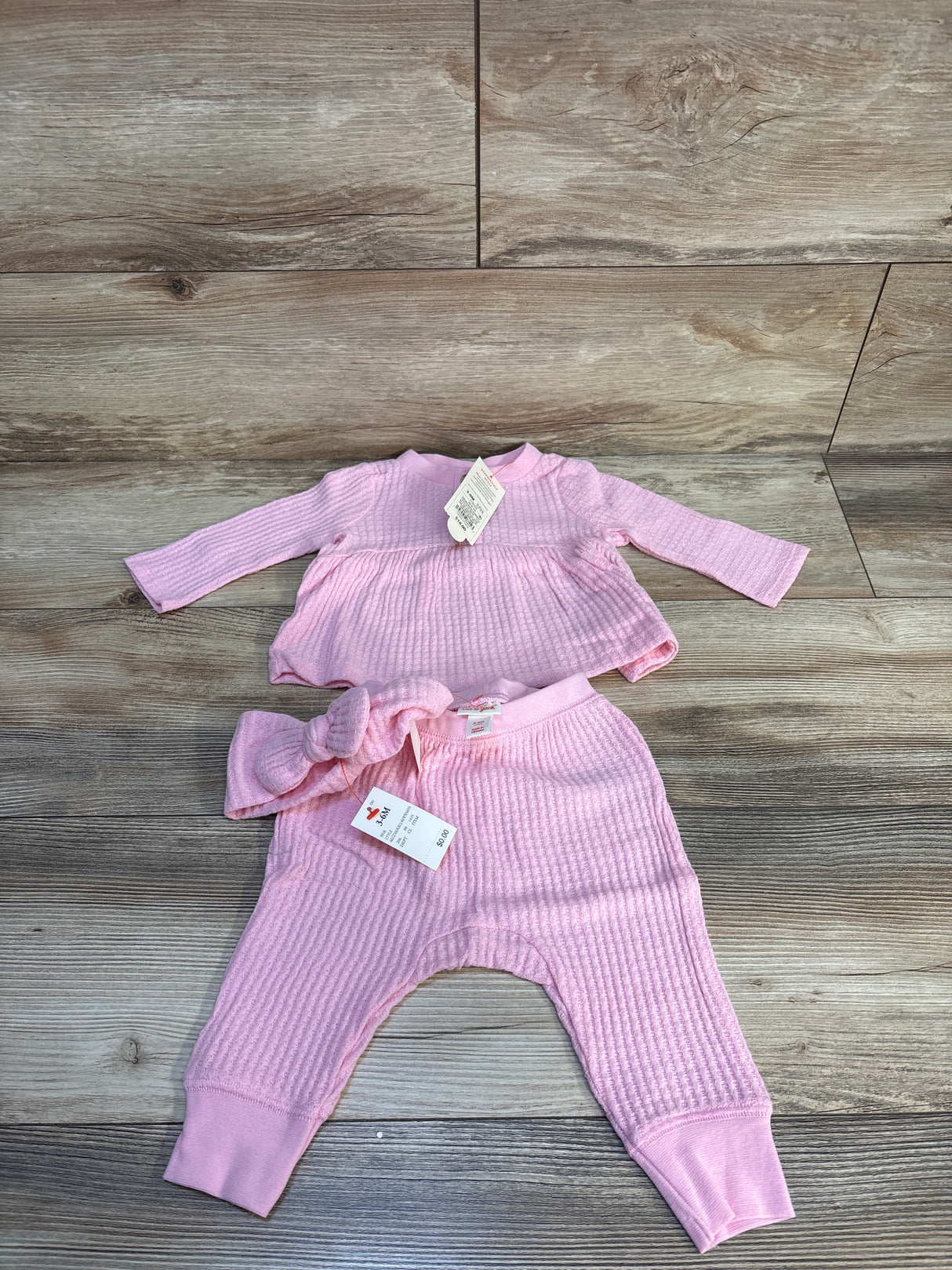 NEW Cat & Jack 3pc Waffle Knit Shirt & Pants Pink sz 3-6m