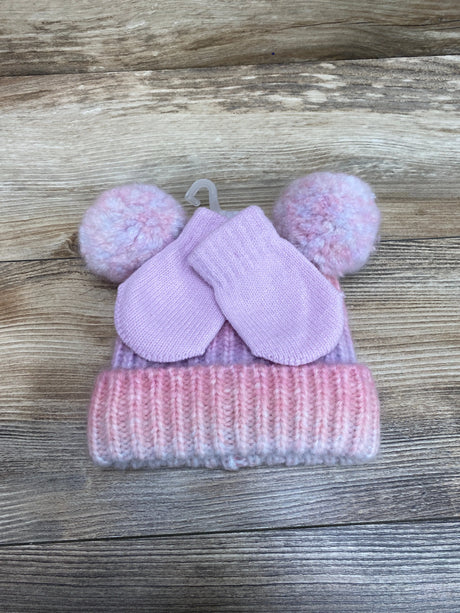 NEW Pom Pom Beanie & Gloves Pink Sz 0-6m