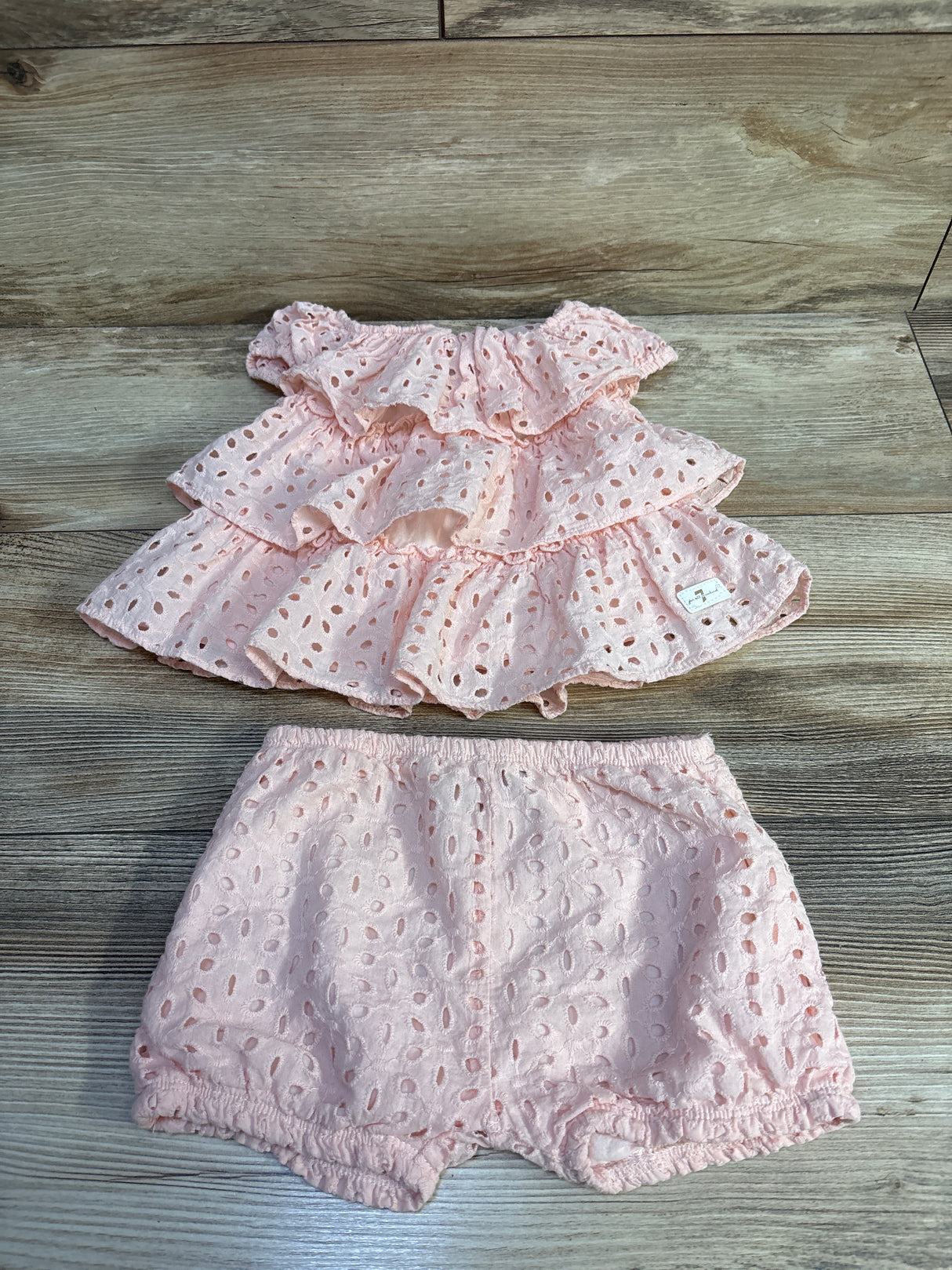 7 For All Mankind 2pc Eyelet Top & Shorts Set Pink sz 18m
