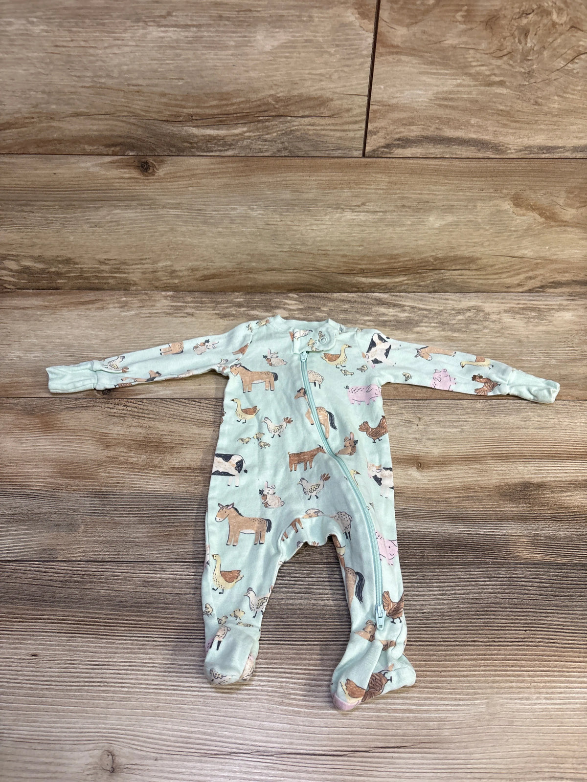 Modern Moments Farm Animal Sleeper Mint Green sz Newborn