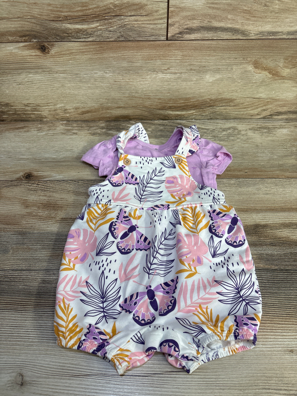 Pekkle 2pc Bodysuit & Floral Shortalls Set Purple sz 18m