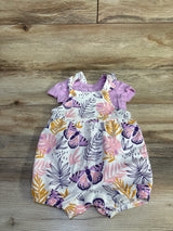 Pekkle 2pc Bodysuit & Floral Shortalls Set Purple sz 18m
