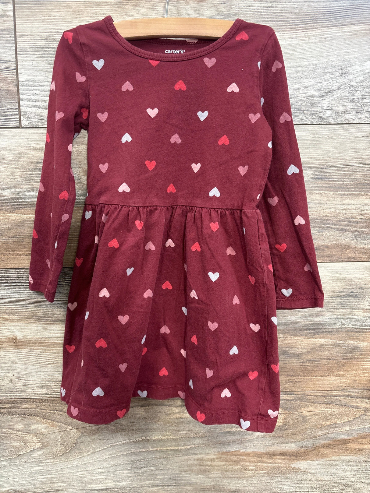Carter's Heart Print Long Sleeve Dress Burgundy sz 4T