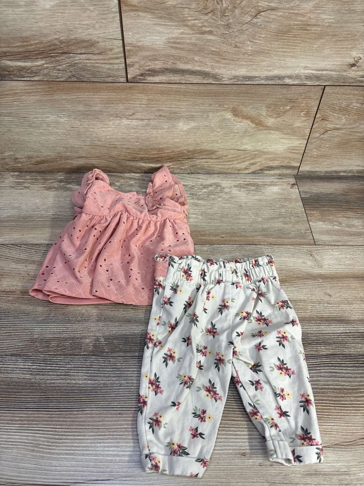 Daisy Fuentes 2pc Eyelet Top & Bottoms Set Pink sz 0/3m
