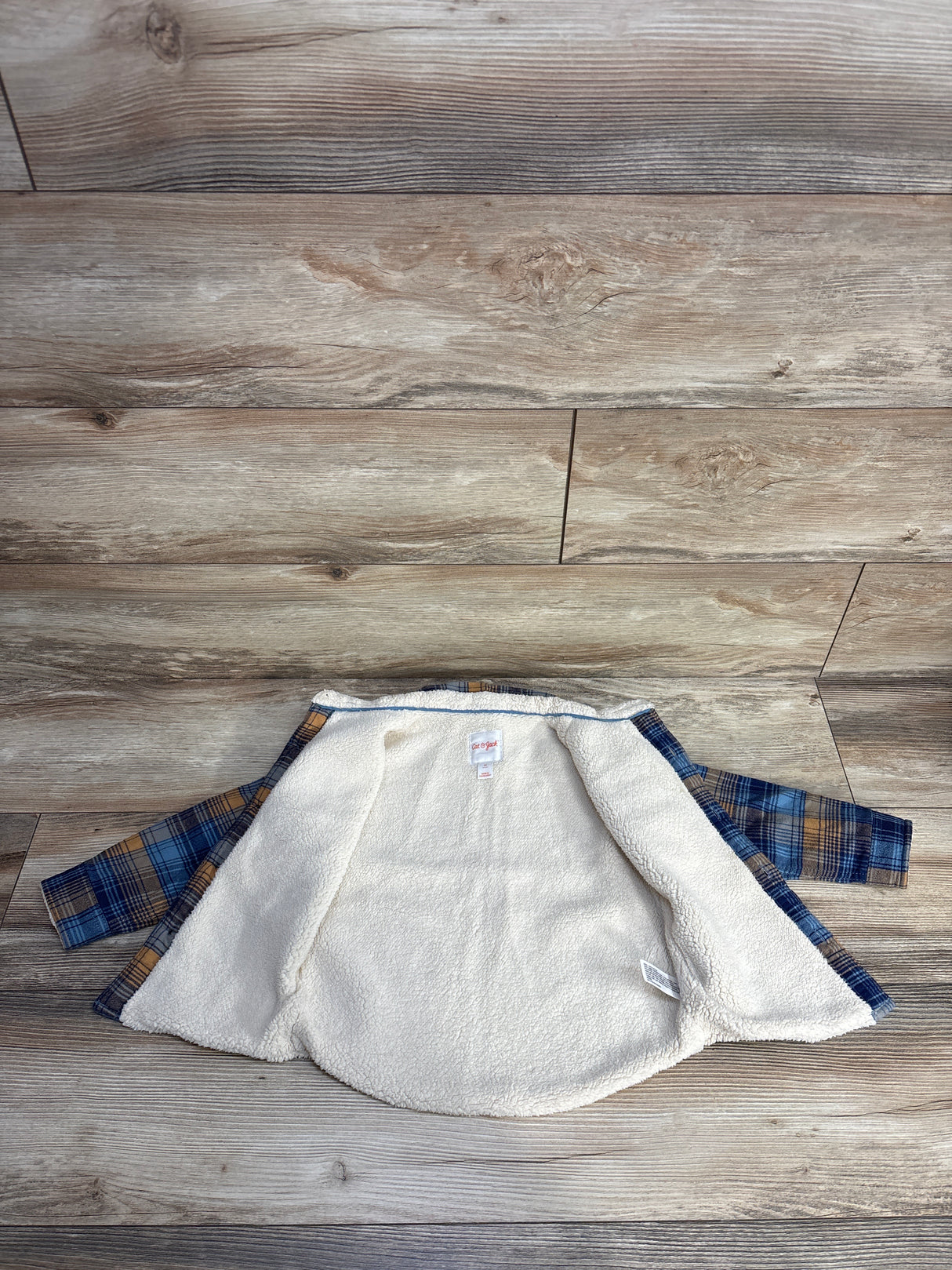 Cat & Jack Faux Shearling Plaid Shacket Blue sz 3T