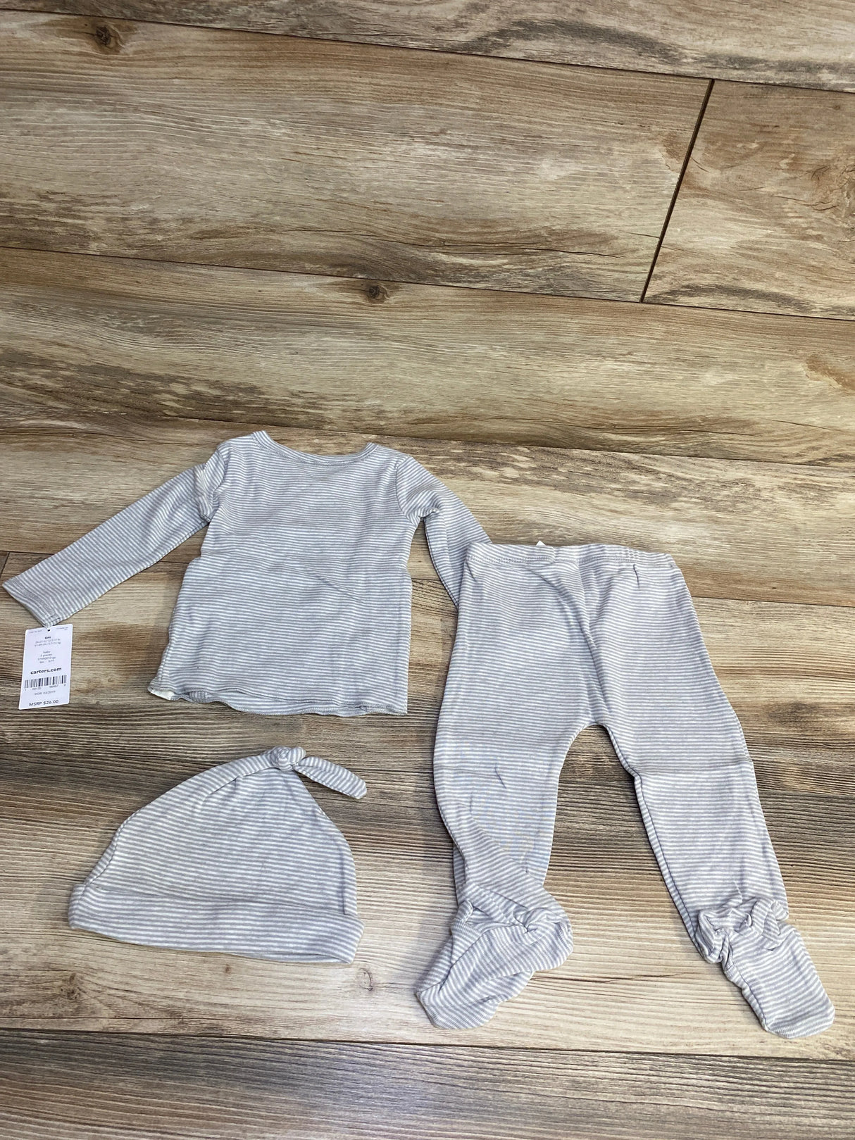 NEW Carter's 3pc Striped Kimono Top + Pants + Hat Set Grey sz 6m