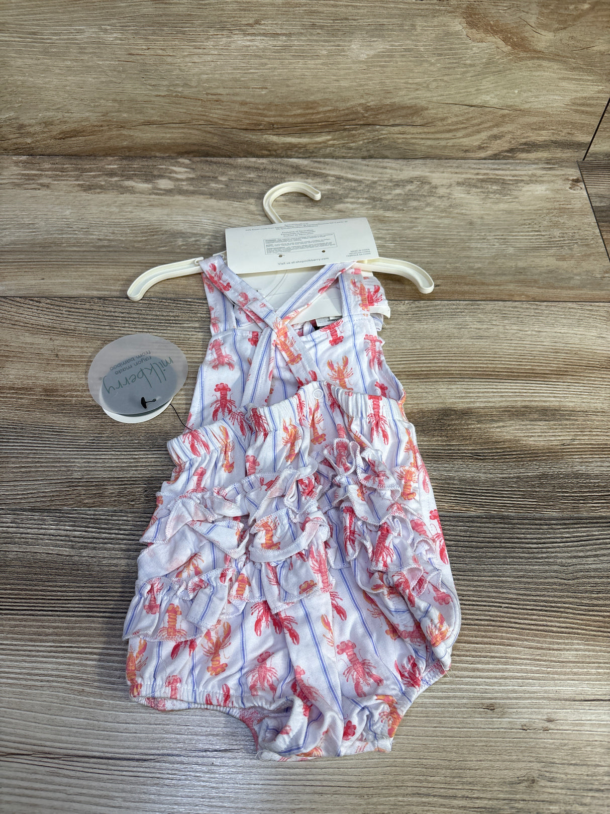 NEW Milkberry 2pc Lobster Ruffle Bubble Romper & Headband Set White sz 6-9m