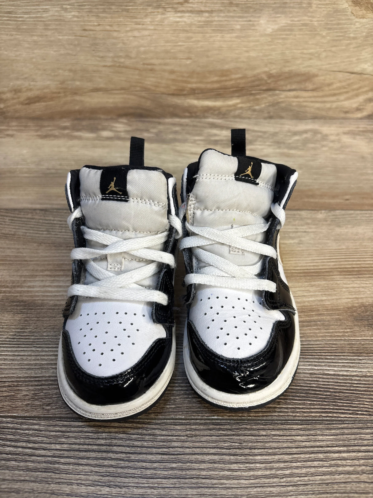 Air Jordan 1 Mid Patent SE TD 'Black Gold' Sneakers sz 9c