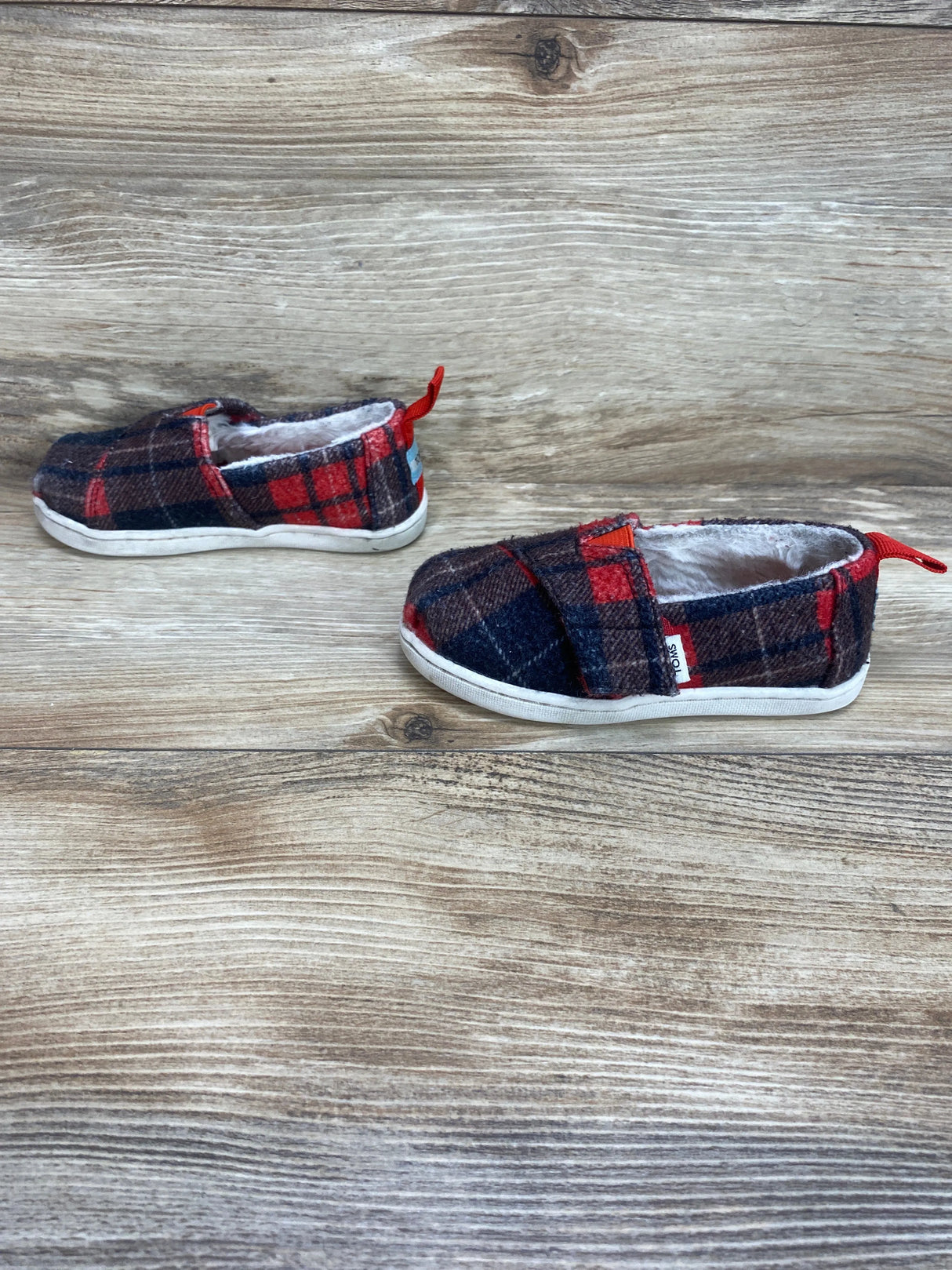 Toms Tartan Printed Felt/Faux Fur Alpargata Red Sz 7c