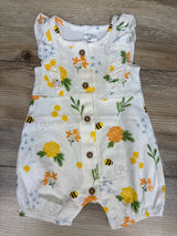 Starting Out Bee Print Button-Front Shortie Romper White sz Newborn